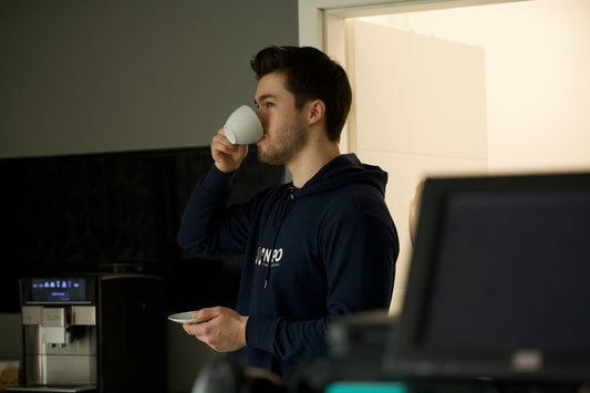 man drinking coffee