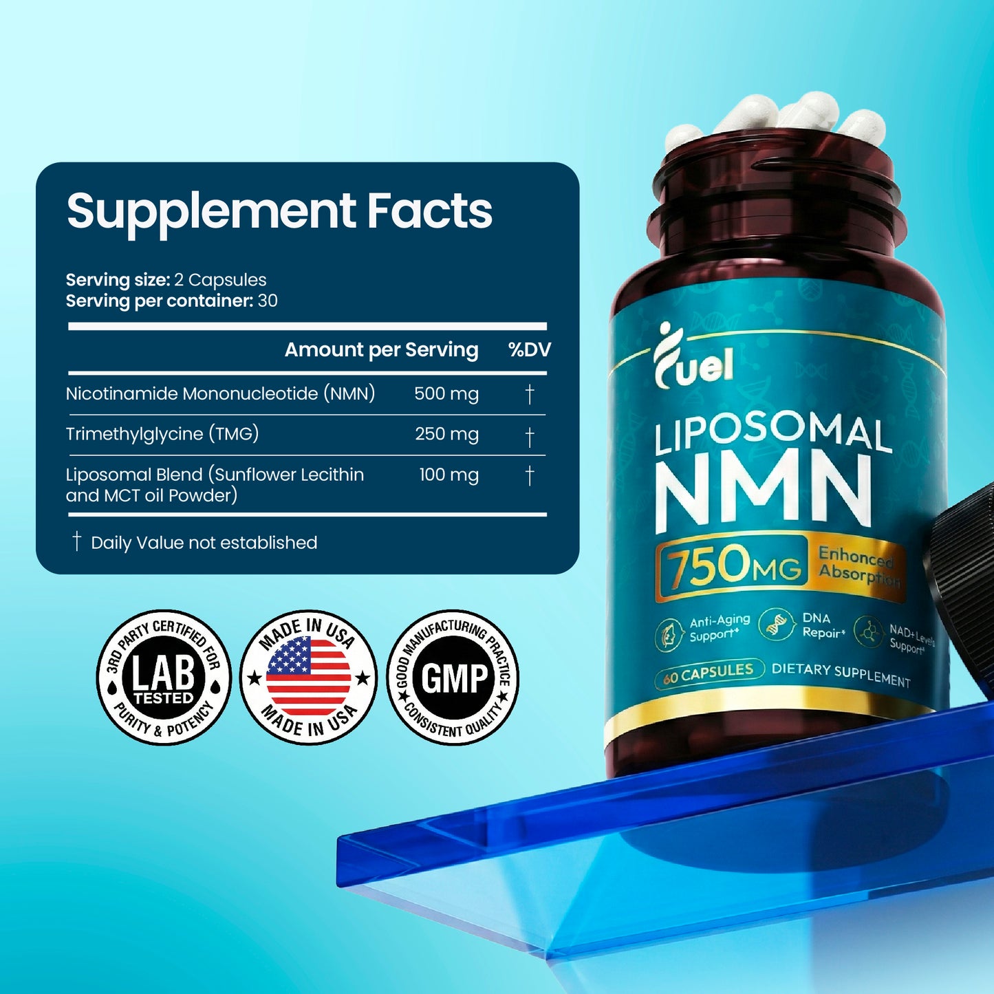 Fuel Liposomal NMN 500mg | Enhanced NAD+ Levels | Energy & Cellular Health